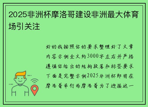 2025非洲杯摩洛哥建设非洲最大体育场引关注